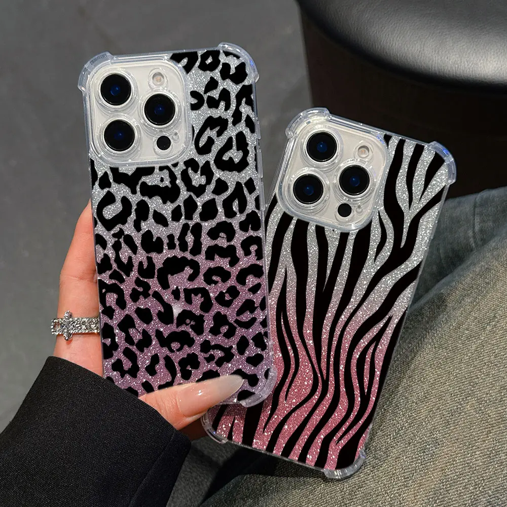 Luxury Black Leopard Print Anti-Fall Bling Clear Phone Case