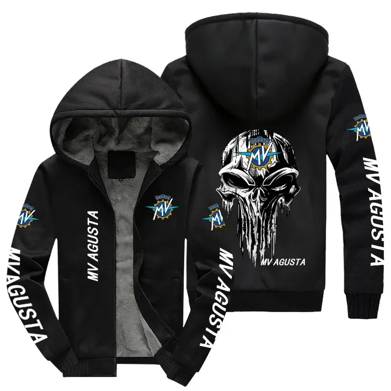 

New Winter Men MV Agusta Logo Fashion High Quality Long Sleeve Jacket Casual Hoodies Zipper Wool Liner Fleece Sweatshirt Coat