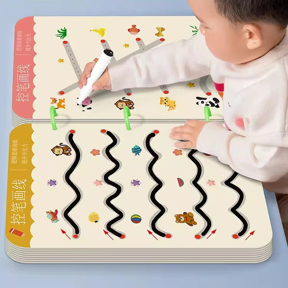 Preschool Workbook Dry Erase Children's Pen Control Training Card Pencil  Control Practice Pattern Writing Full-Color Pages - AliExpress