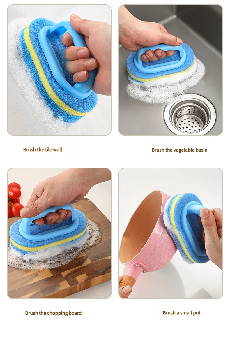 Description Picture 6 of item1PCS Cleaning Brush with Handle Kitchen Sponge Wipe Thickening Bathroom Tile Cleaning Sponge Household Stain Removal Clean Tools