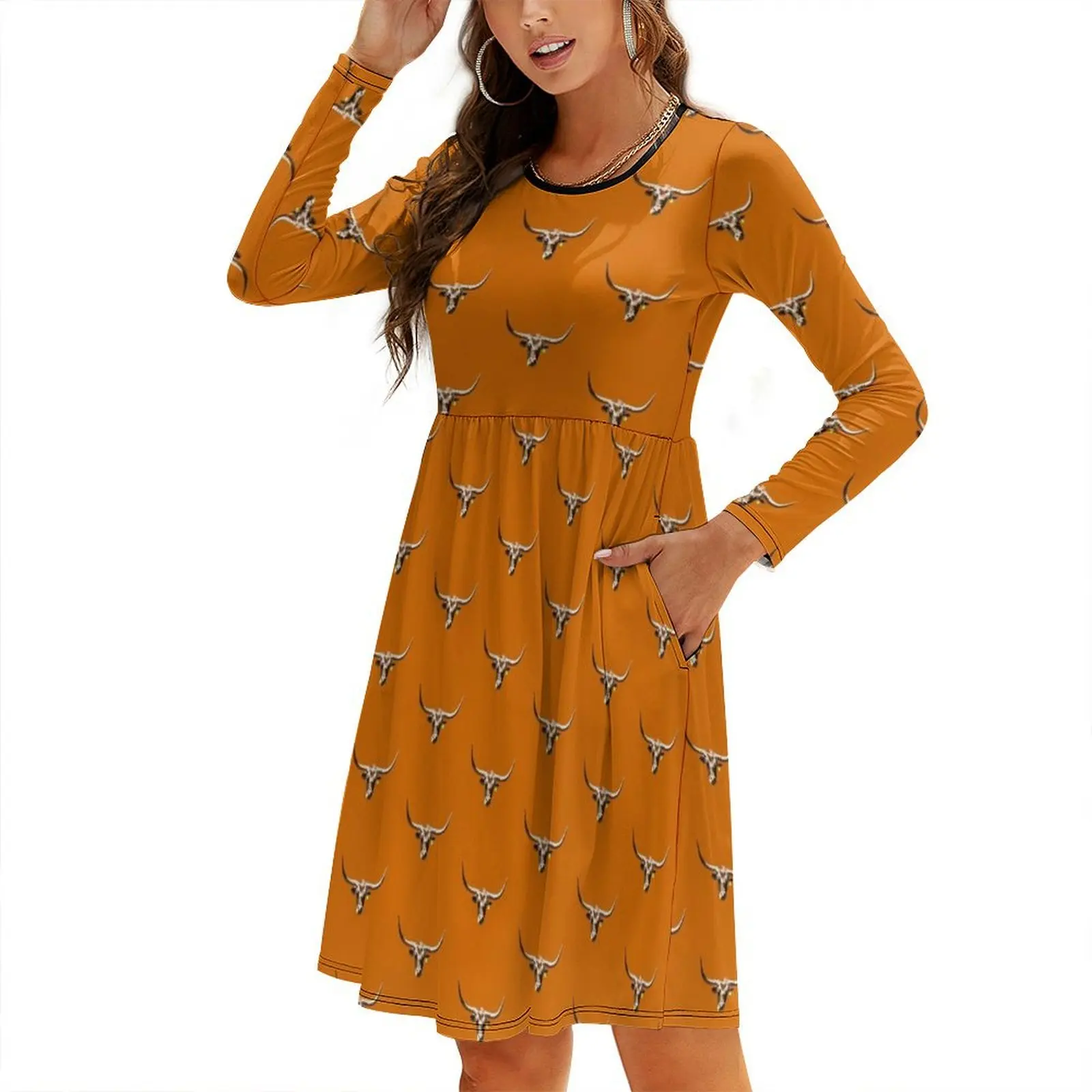 

Texas Longhorn Pop Art Simplistic Retro Design Round Neck Baggy Dress african dresses for woman Women's dresses