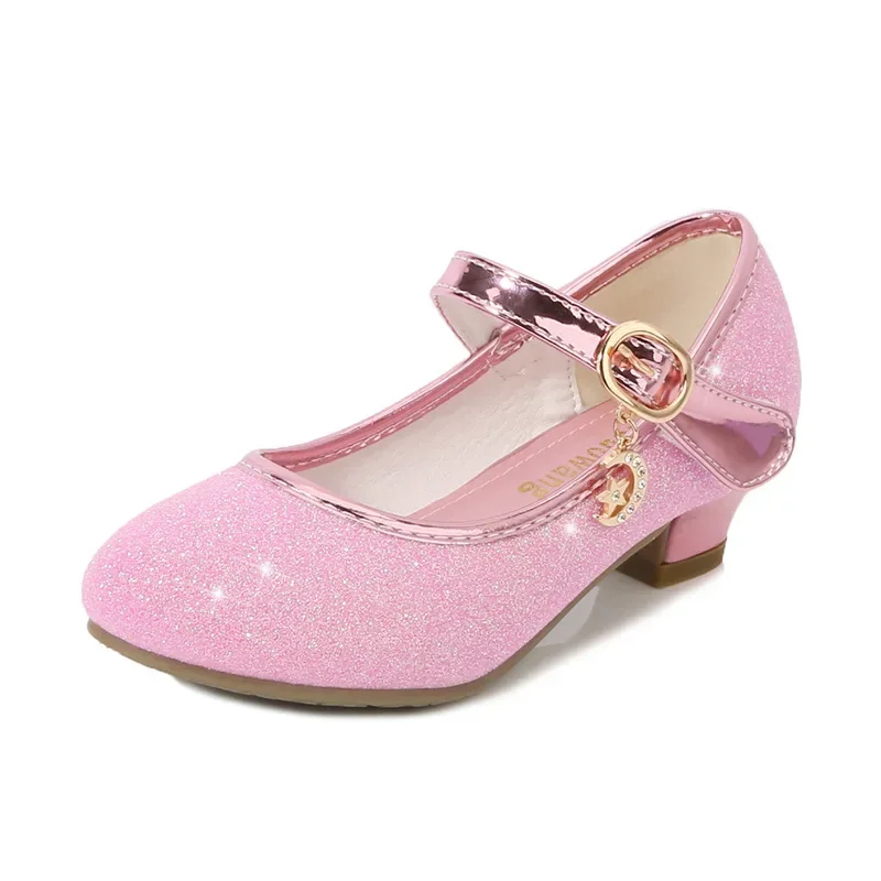 

2024 New Girls High Heels Kids Skyblue Sandals Children Wedding Party Performance Shoes for Students Baby Casual Soft-soled Shoe