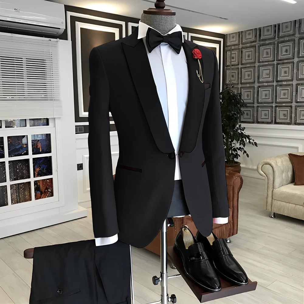 Men's Wedding Tuxedo 2 Piece Set Jacket Pants Tie Suit XS-5XL