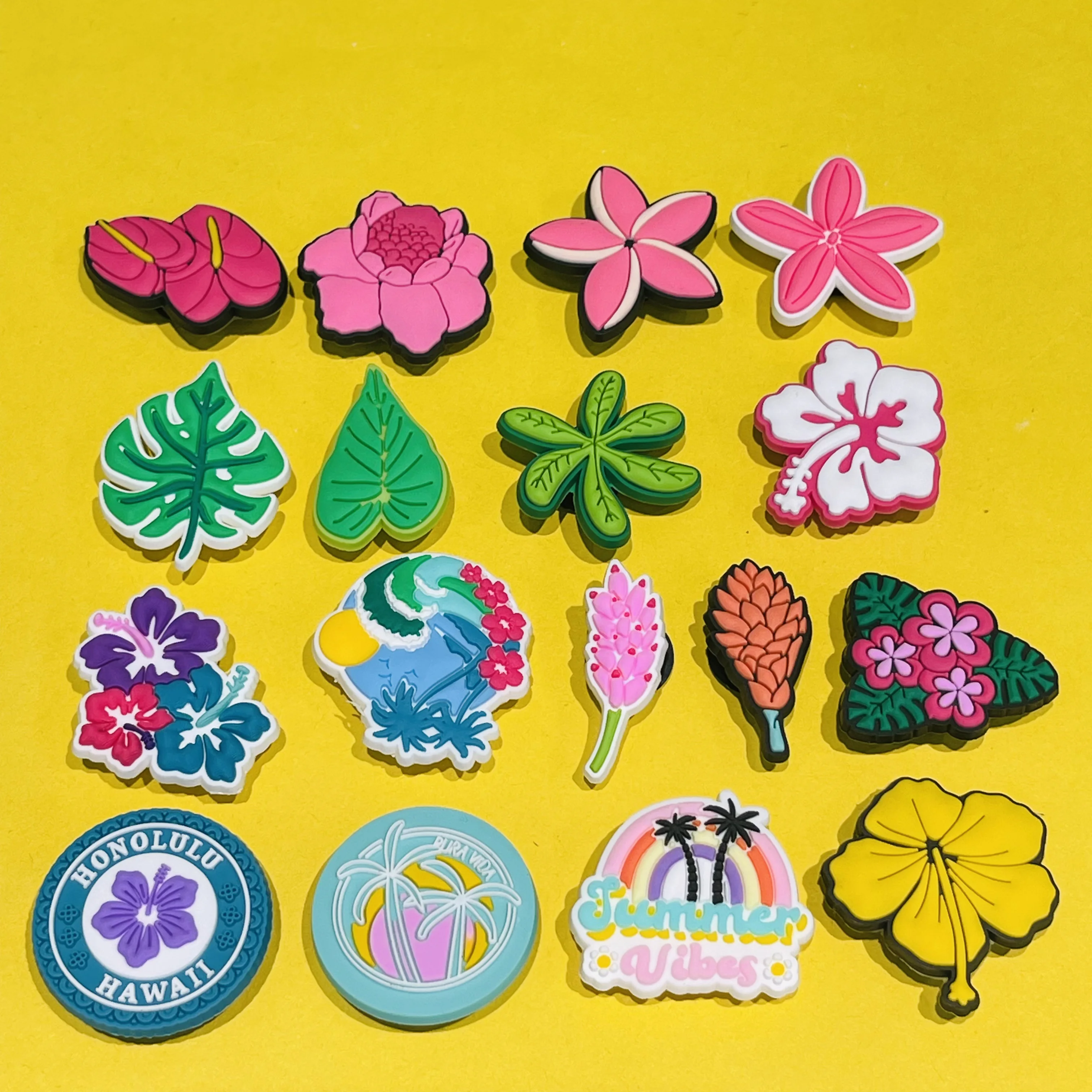 1-23Pcs Parrot Aloha Hawaii Summer Vibes DIY Kids Shoes Button Charms Hula Flowers PVC Buckle Clog Decorations