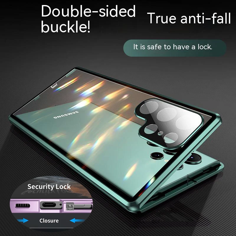 

Metal Double Sided Glass Snap Lock Case 360 Full Protection For Samsung Galaxy S22 S23 Ultra S23 Plus Lens Protection Cover Case