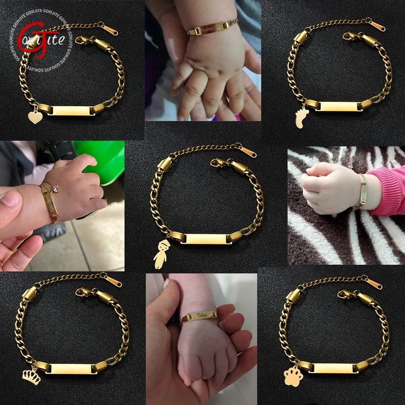 

Goxijite Custom Date Name Baby Bracelet Stainless Steel Engraving Crown Bracelets For Boy Girls Kids Cute Birthday Gift