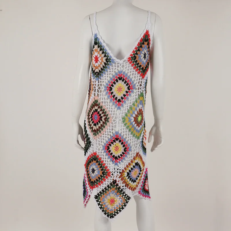 

2022 New Crochet Bohemia Beach Dress Women Bathing Suit Bikini Cover-ups Mesh Perspective Swimwear Swimsuit Cover Up