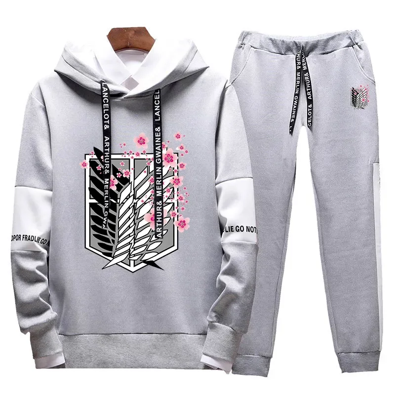 

Attack on Titan Printed Sets Men Tracksuit Casual Hoodies Sweatshirt+Sweatpants 2 Piece Set Pullover Fashion Streetwear Clothes