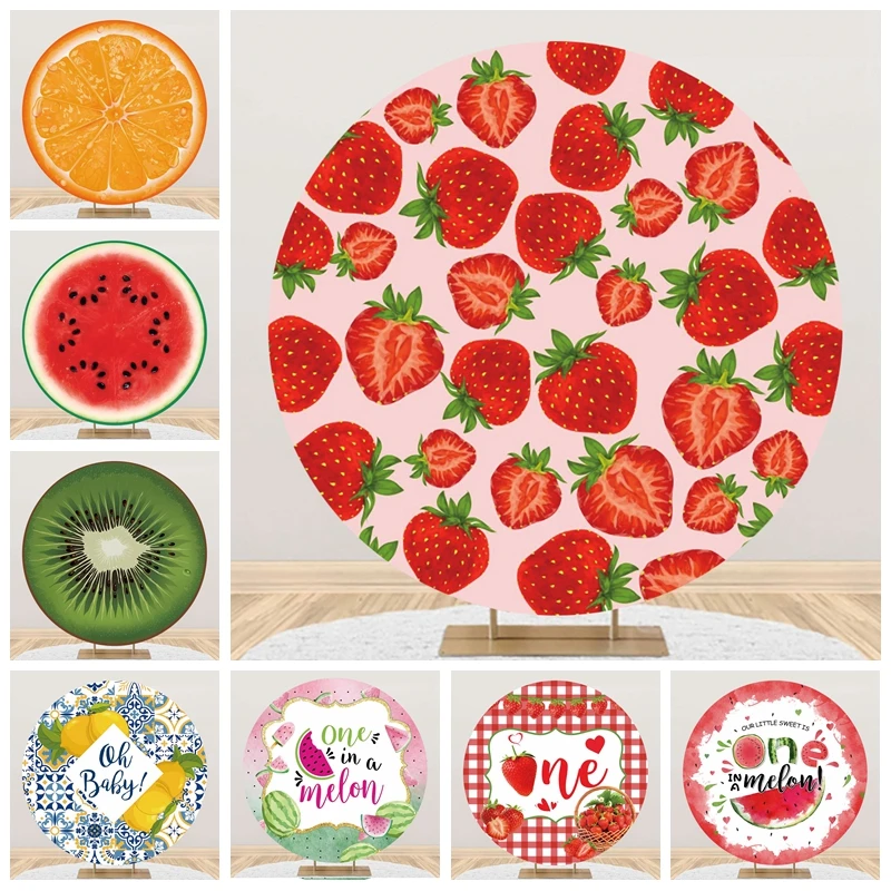 

Real Sweet Fruits Baby Shower Round Photography Backdrops Newborn 1st Birthday Party Decor Photographic Background Photo Studio