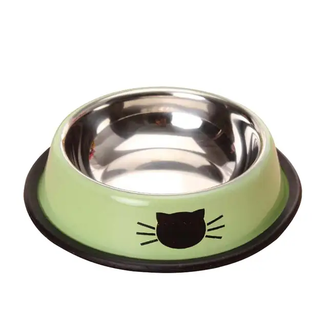 Cat Food Bowl Steel Kitten Cat Feeder Water Bowl Bowl Base Small Rubber Supplies With Non-Slip Accessories Pet Pe H2H6 6