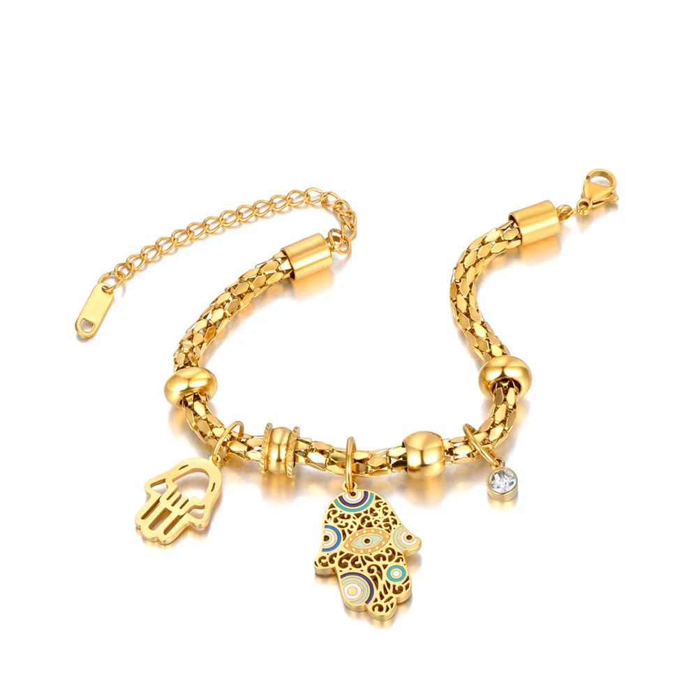316L Stainless Steel Fatima Hand Charm Bangle Bracelet for Women B23088