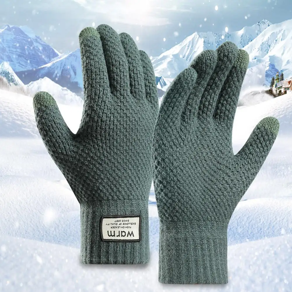 Gestrickte Thermo-Herrenhandschuhe, Übergröße, Fleece, Herbst und Winter, weich, dick, elastisch, Jacquard-Wolle, Touchscreen, warme Handschuhe – Detail 10