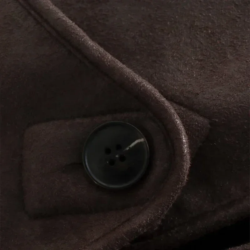 Vintage Women's Leather Jacket Loose Thick Warm Lapel Single Breasted Long Sleeve Fleece Jacket Fall Winter Street Outwear