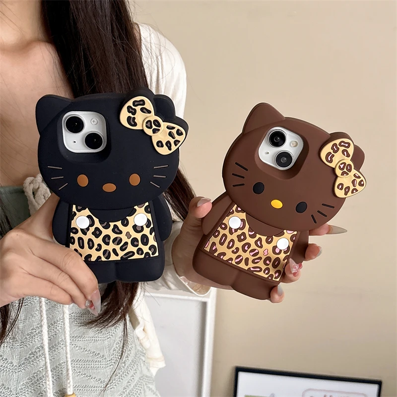 Sanrio 3D Cartoon Hello Kitty Bow Phone Case For iPhone 17 16 15 14 13 12 Pro Max 11 Anti Fall So Cute Y2K Soft Silicone Cover