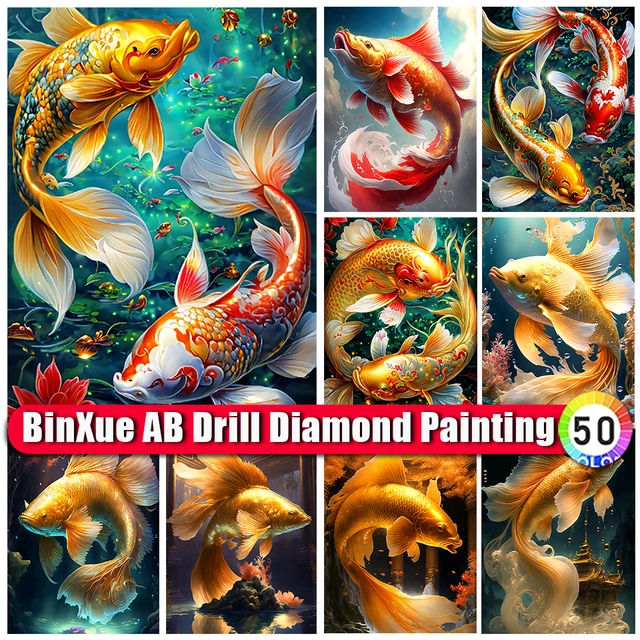 Diy 5D Diamond Art Fantasy Red Carp Diamond Art Animals Diamond