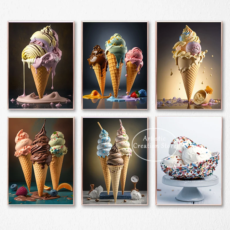 Ice Cream Chocolate Donut Poster Cibo Delizioso Dessert Canvas Painting Print Wall Art Coffee Restaurant Kitchen Room Home Decor