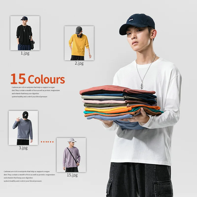 

Top Quality 2023 New Solid Color Mens Tshirts 100% Cotton Long Sleeve Casual T Shirt For Men Fashion Autumn O Neck Male Tops Tee