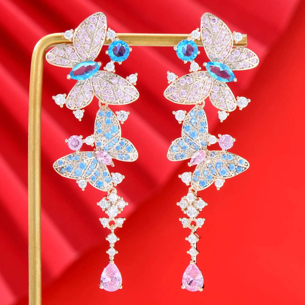 

Siscathy 2022 New Luxury Full Micro Cubic Zirconia Sweet Butterfly Drop Earrings For Women Korean Fashion Banquet Jewelry