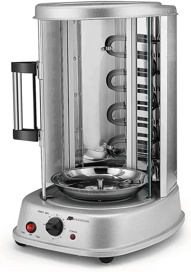 

Flexzion Vertical Rotisserie Oven Grill -Countertop Shawarma Machine Kebab Electric Cooker Rotating Oven,Stainless Steel Roaster