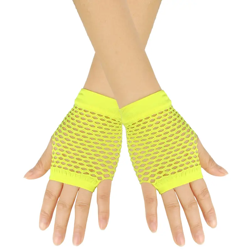 Solid color high-quality fingerless short fishing net gloves Fishing net fancy party dance mesh short gloves - Image 10