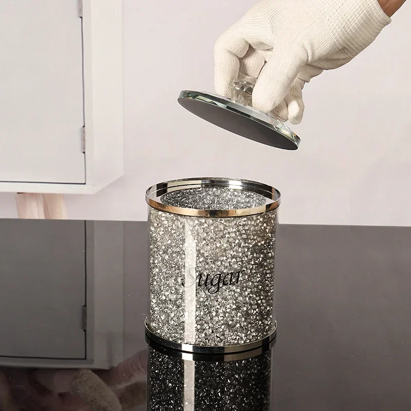 3PC Coffee Sugar Tea Storage Box Set Crystal Crushed Diamond Kitchen Storage Container Handmade Crystal Glass Coffee 6