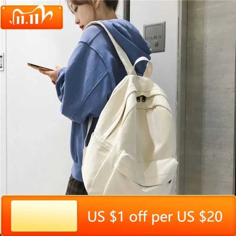 

Школьный женский белый Рюкзак Kawaii, Женская хлопковая холщовая школьная сумка, модная женская сумка