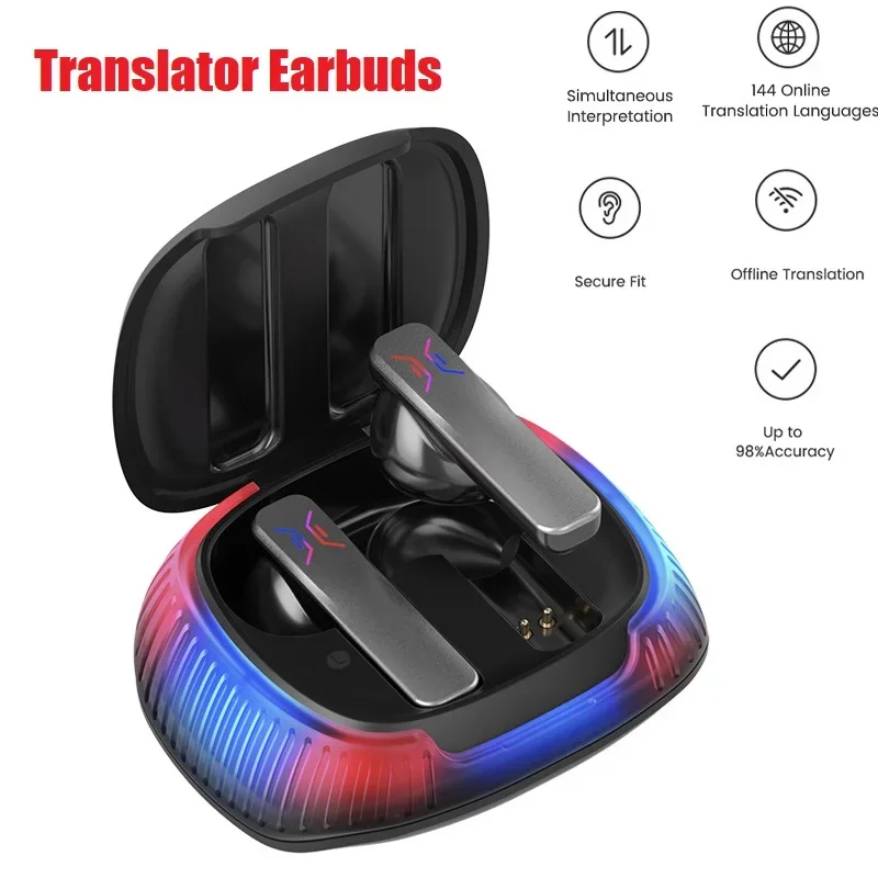 74 Languages Translatoe Earbuds Smart Voice Translate Real Time Support Online OffLine 4 Translation Mode AI Conversion translator earbuds translator earphones voice translator language translator translation headset