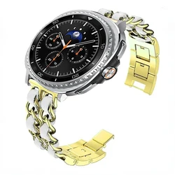 Stylish Metal & Leather Strap Fashion Wristband - Watch 8 Classic 46mm (Gold white)