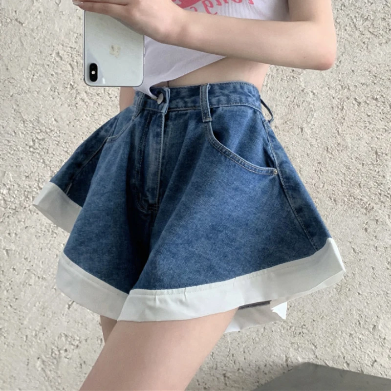 JMPRS Denim Women Shorts Summer High Waist Wide Leg Jeans Patchwork Black Fashion Casual Irregular Pocket Shorts New 2022 womens clothing Jeans