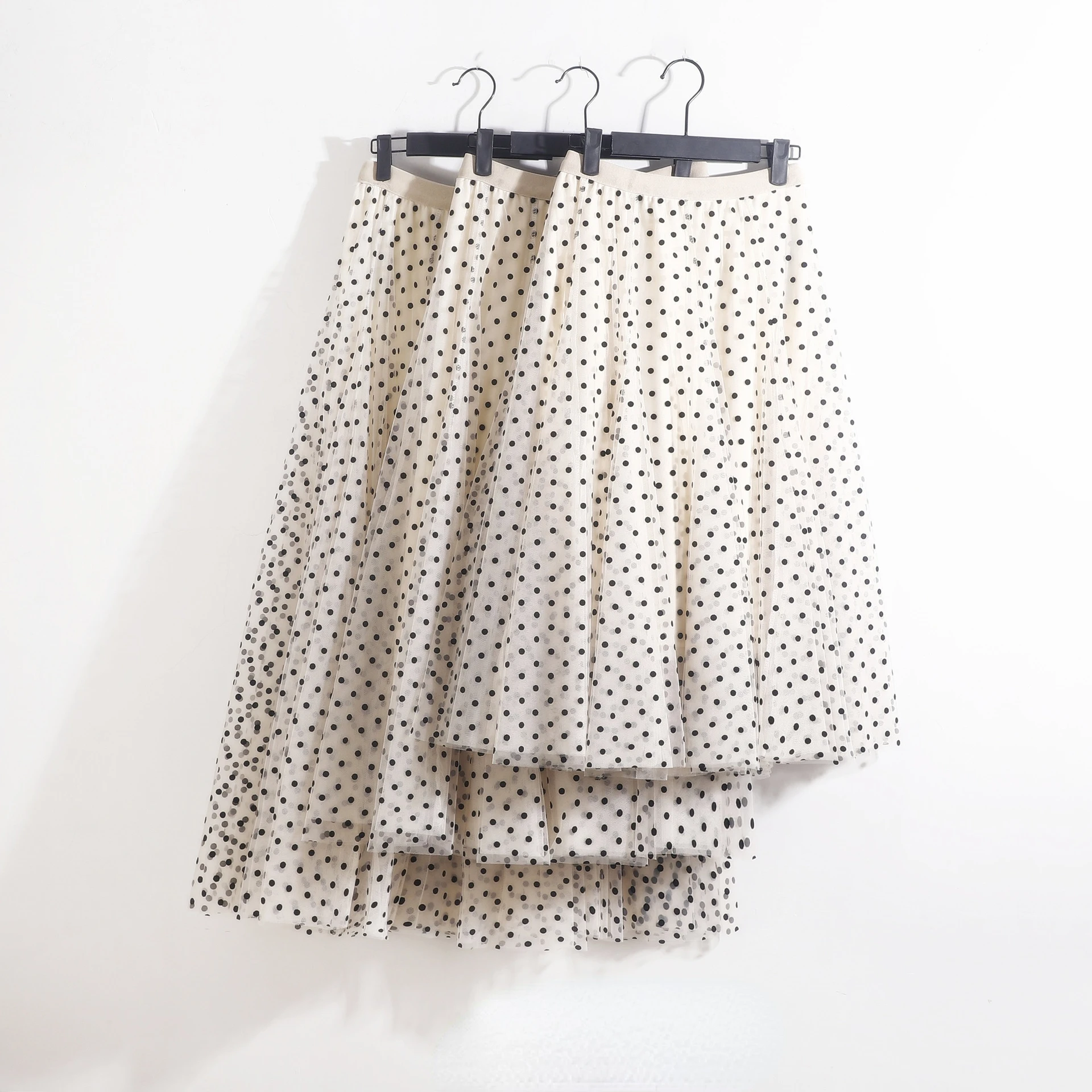 Spring Autumn 72/82/92cm Polka Dot Tulle Skirts Women 2022 New Casual Elastic High Waist A-line Skirt Female Party Beach Skirt jean skirt