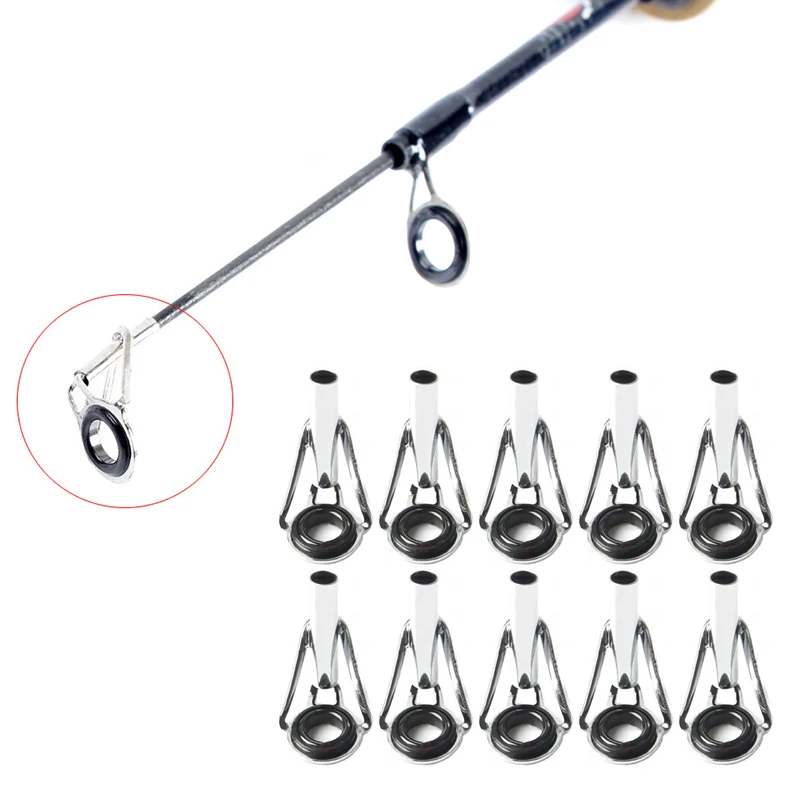 10Pcs/Bag Stainless Steel Fishing Rod Tip Ring Eye Guide Ring Repair ...