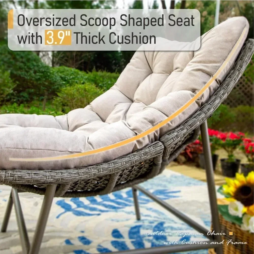Outdoor Papaya Chair, Rattan Scooter with 3.9-inch Seat Cushion, Soft Cushion Lounge Chair with A Capacity of 2350Ibs 3