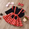 1-5 Years Children Outfit Baby Clothing Set Girl Summer Birthday Costume Kids Dots Tops Skirt Minnie Cosplay Dress with Headband 1