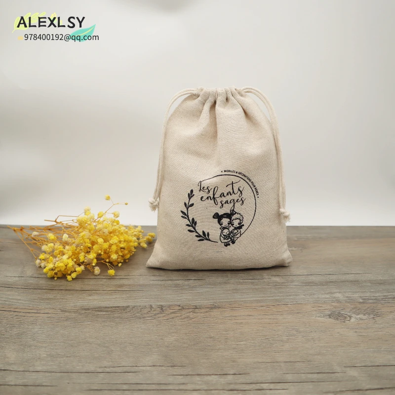 Linen Gift Bags Cotton Jute Drawstring Pouch Packing Jewelry Makeup Party Wedding Candy Wrappling Reusable Sack Print Logo 50PCS