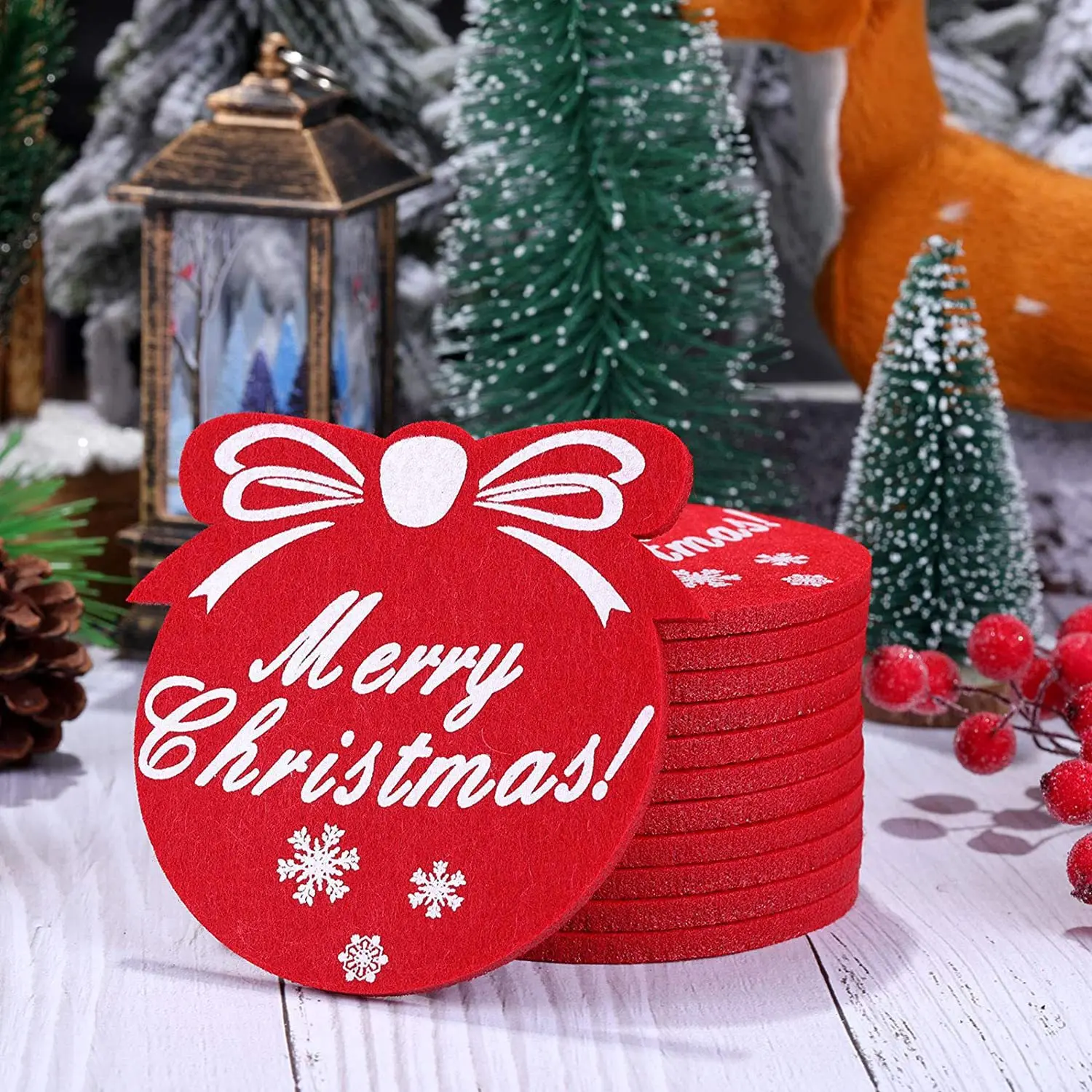 1/6PCS Christmas Circular Coaster Shape of Snowflake Christmas Tree Felt Cup Mat X-mas Party Decoration Table Accessories Pad