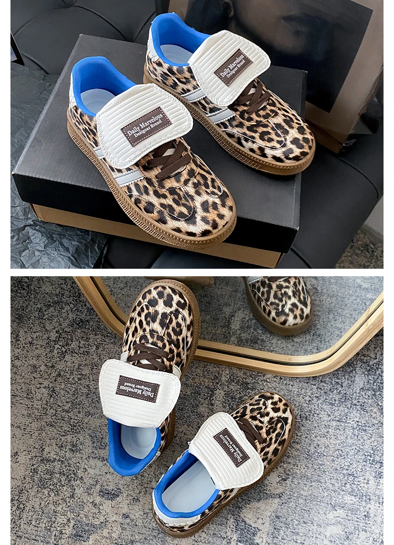 Description Picture 4 of itemFashion Leopard Sneakers Woman Comfortable Soft Skateboard Shoe Women Low Cut Leather Women's Skate Shoes zapatillas de mujer