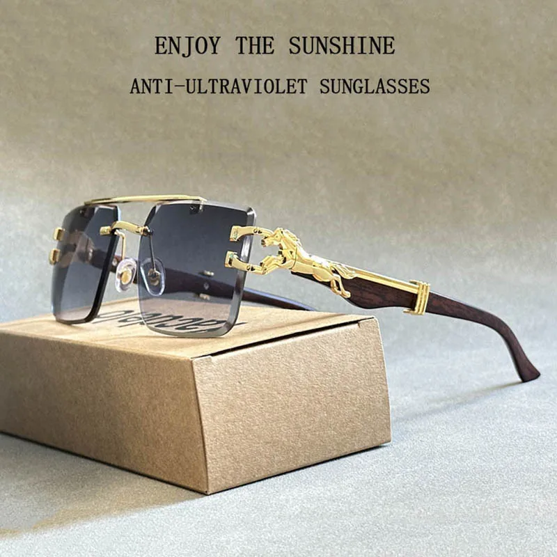 2024 Square Sunglasses For Men New Luxury Vintage Designer Rimless Sunglasses Women Trendy Fashion Glasses Gafas De Sol Hombre