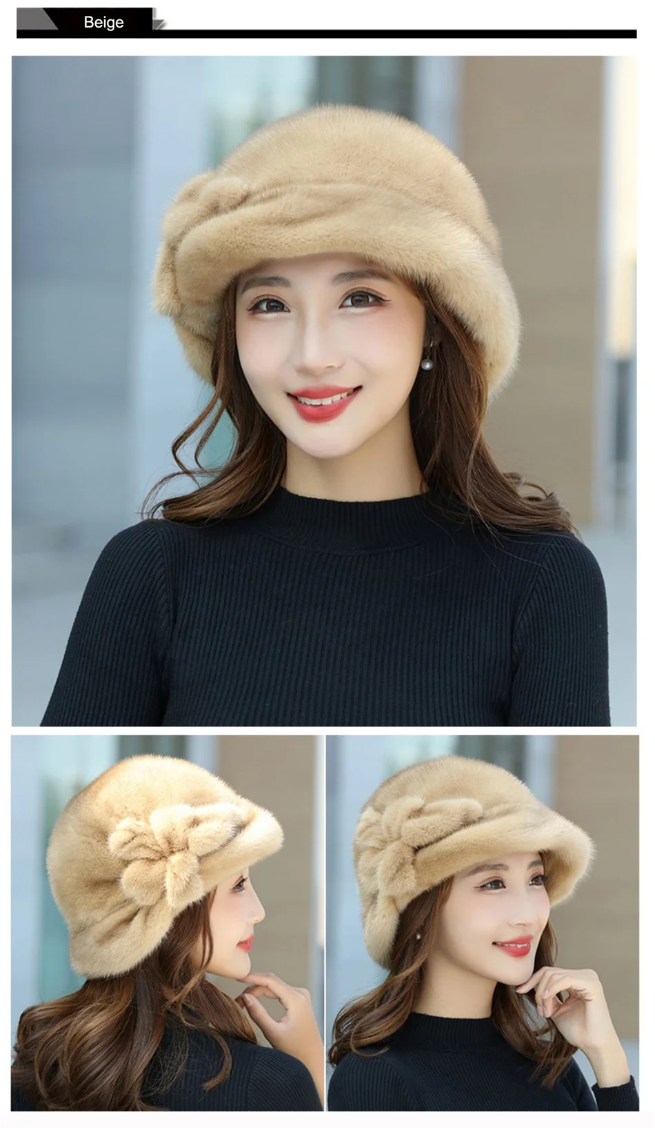 100% Real Mink Fur Hat Edamame Beanie For Girls Soft Thickened Furry Beret Ladies Hat Elegant Winter Outdoor Windproof Warm Hat