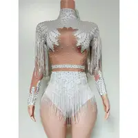 Birthday Party Nightclub Dj Stage Performance Costume Women Sparkly Rhinestone Sequin Tassel Stretch Bodysuits - Image 4