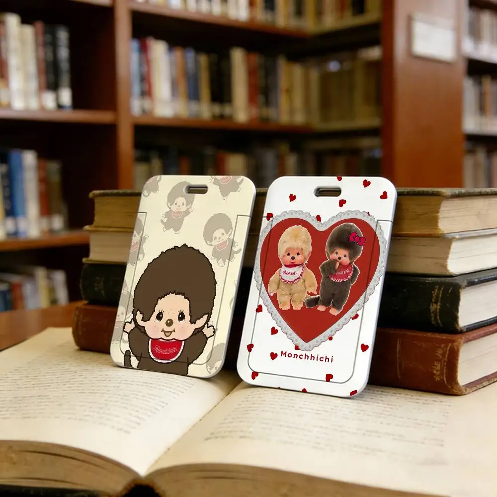 귀여운 M-Monchhichi 카드홀더가 있는 휴대용 목걸이 스트랩, 포토카드 및 교통카드에 적합, 가벼운 카드홀더