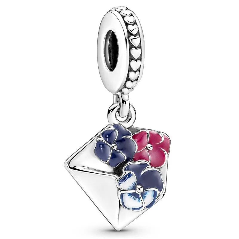 

Authentic 925 Sterling Silver Moments Pansy Flower Envelope Dangle Charm Bead Fit Pandora Bracelet & Necklace Jewelry