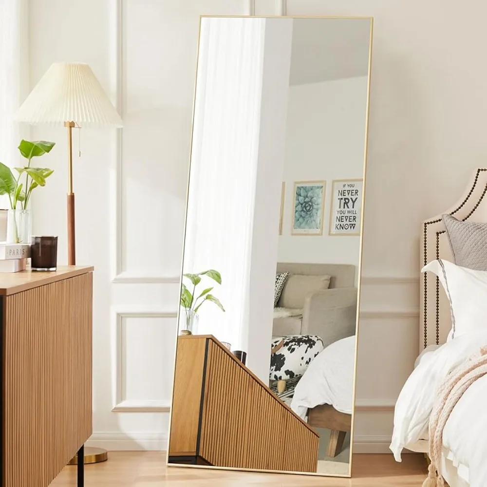 

Full Length Floor Mirror 64"x21" Full Body Mirror with Stand, Wall Mirror Standing Hanging or Leaning Against Wall, Gold