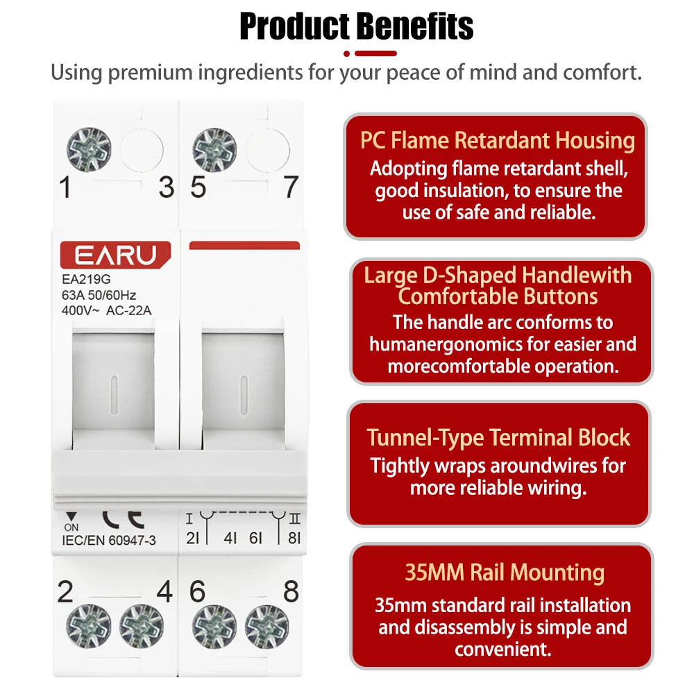 2P 40A 63A MTS Dual Power Manual Transfer Interlock Circuit BreakerDin Rail Isol