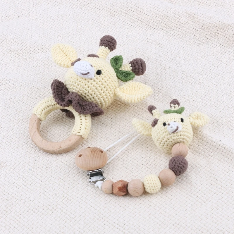 

Portable Baby Clip Soother Pacifier Chain Holder Clip with Crochet Baby Teether Teething Toy Shower-Gift for Baby