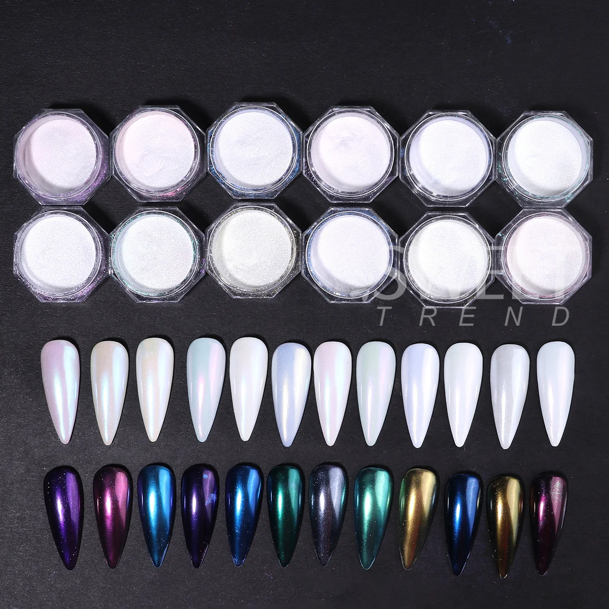 12pcs Shimmer Aurora Nail Glitter Flash Mermaid Sparkly Fairy Nail Pigment Elegant Chrome Rubbing Dust 3D Holo Effect Nail Decor