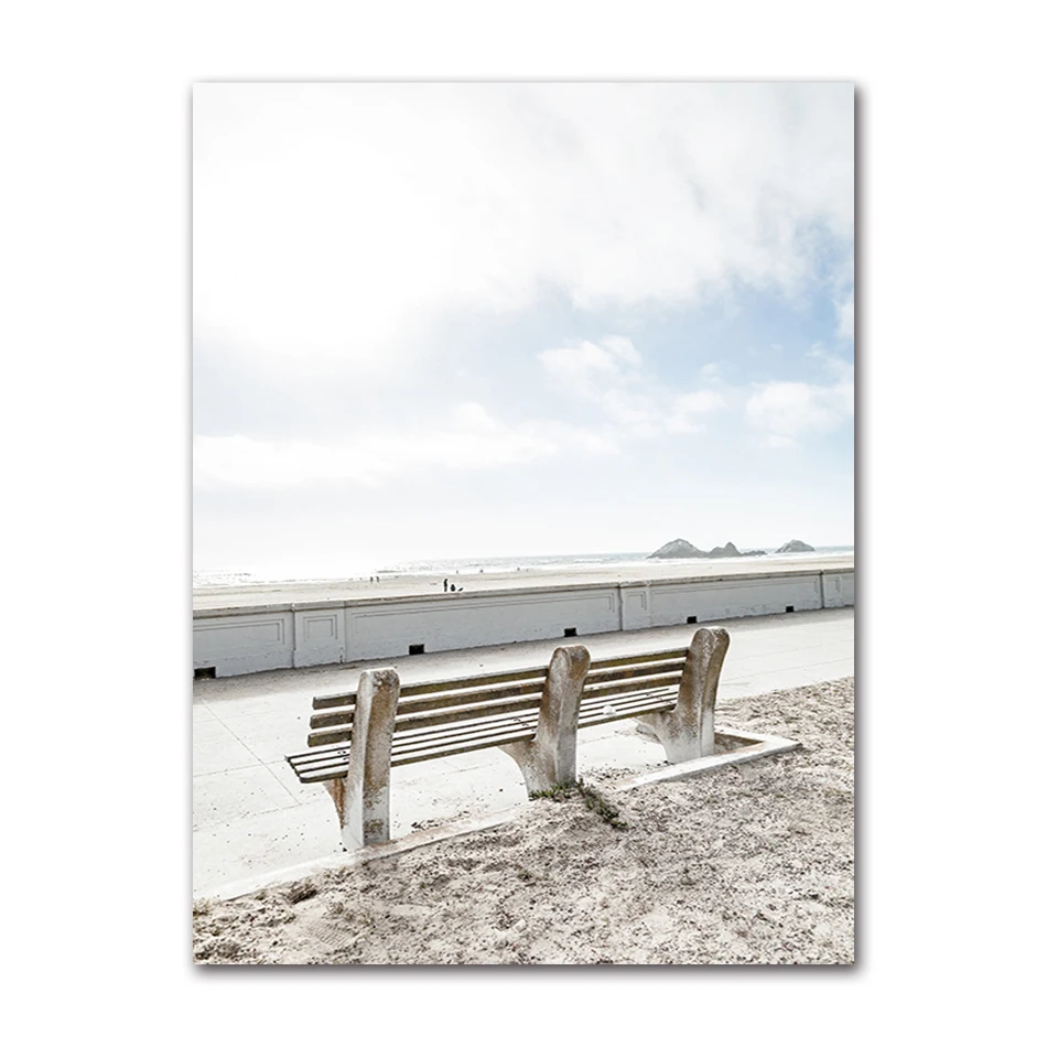 thumbnail image 1 of Póster de lienzo con estampado de playa, mar, océano, arte de pared, puente, hojas, tortuga, gaviota, pintura vibrante de verano, imagen nórdica para decoración del hogar, 1 of 5