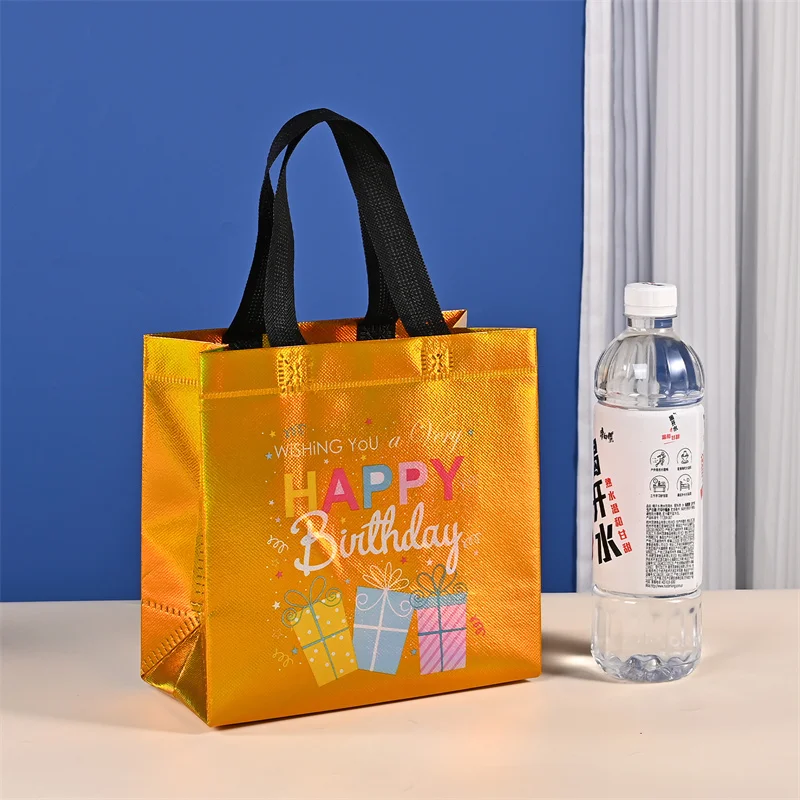 StoBag 25pcs Laser Happy Birthday Non-woven Tote Bags Gift Packaging Child Kids Portable Fabric Reusable Pouches Party Favors 5