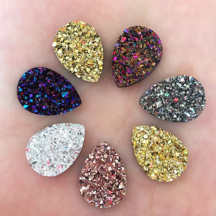 

40 шт. блестящая AB Смола 13*18 мм, капля, неправильной поверхности, руда, кристалл, задняя сторона, фотоэлементы, DIY, свадебные аппликации, рукоде...