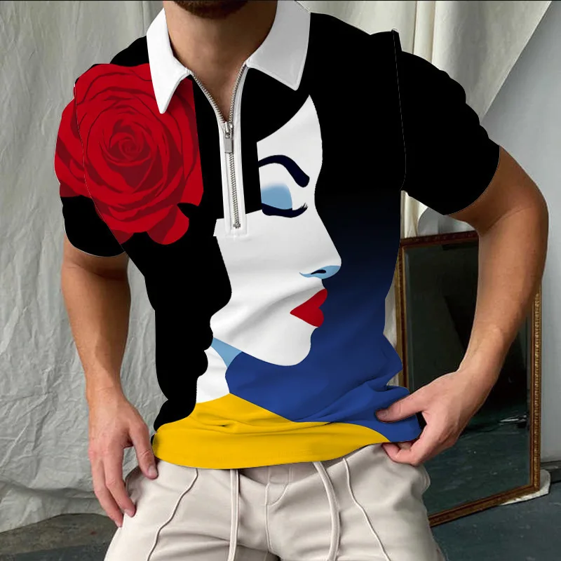 

Summer Men's The Stripe Square Print Polo Shirt 2022 Men's Short Sleeve T-Shirt Men's Euro Size S-3XL