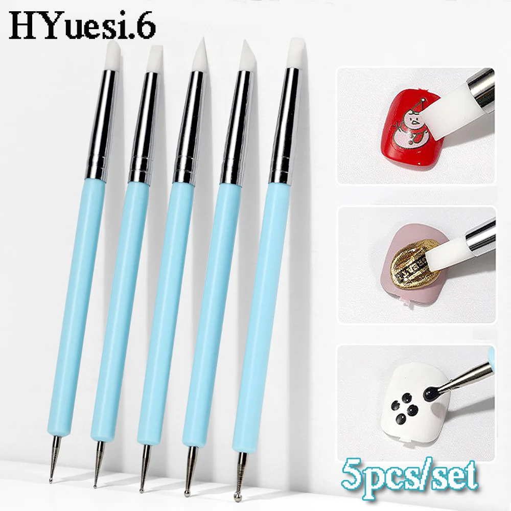 ProfessionalNailArtSiliconeEmbossingBrushDualHeadUVGelDotting